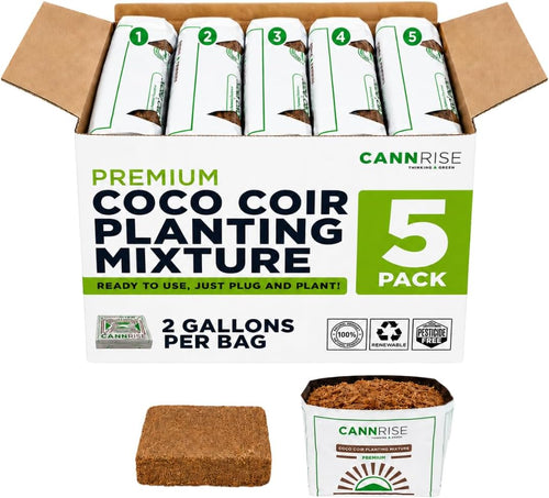 Coco Coir Grow Bags 5 Pack, 2 Gallon Pre-Filled & Ready to Plant — No Soaking or Bucket Needed, Peat-Free Coconut Coir Planting Bags for Herbs, Vegetables & Flowers, Indoor & Outdoor