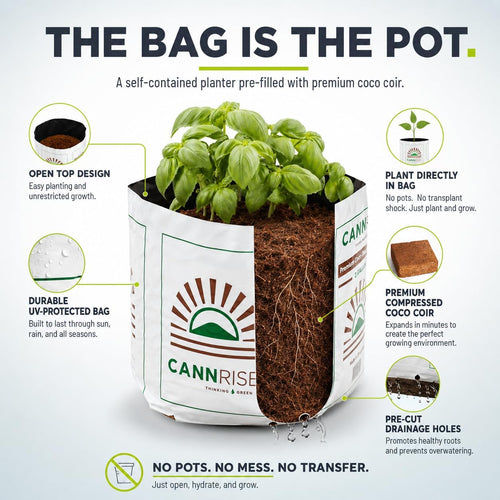 Coco Coir Grow Bags 5 Pack, 2 Gallon Pre-Filled & Ready to Plant — No Soaking or Bucket Needed, Peat-Free Coconut Coir Planting Bags for Herbs, Vegetables & Flowers, Indoor & Outdoor