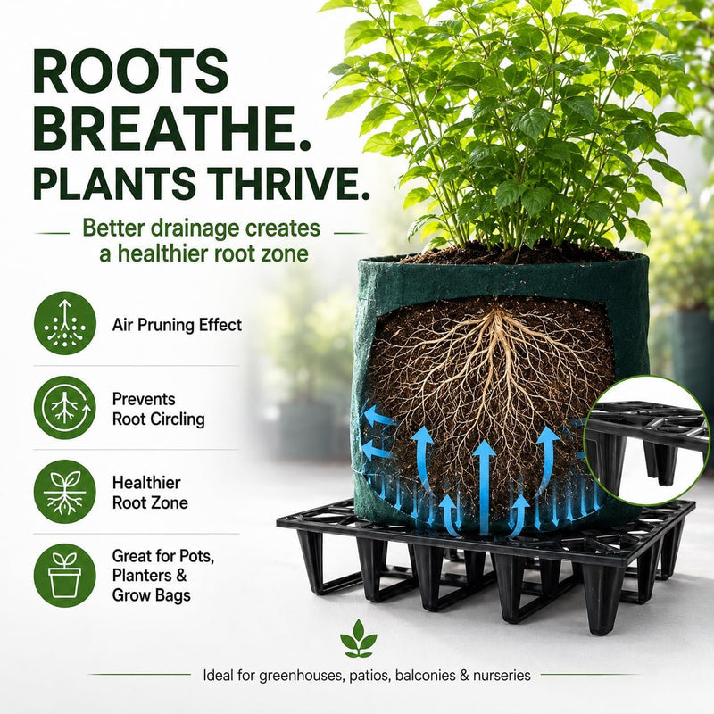Plant Riser – Pot Spacer for Grow Bags, Planters & Containers – UV-Resistant Drainage Tray for Airflow, Root Health & Cleaner Surfaces
